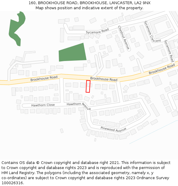 160, BROOKHOUSE ROAD, BROOKHOUSE, LANCASTER, LA2 9NX: Location map and indicative extent of plot