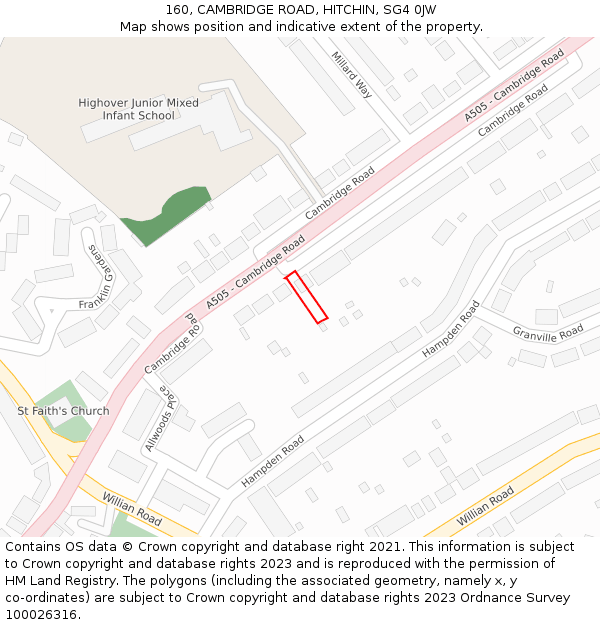 160, CAMBRIDGE ROAD, HITCHIN, SG4 0JW: Location map and indicative extent of plot