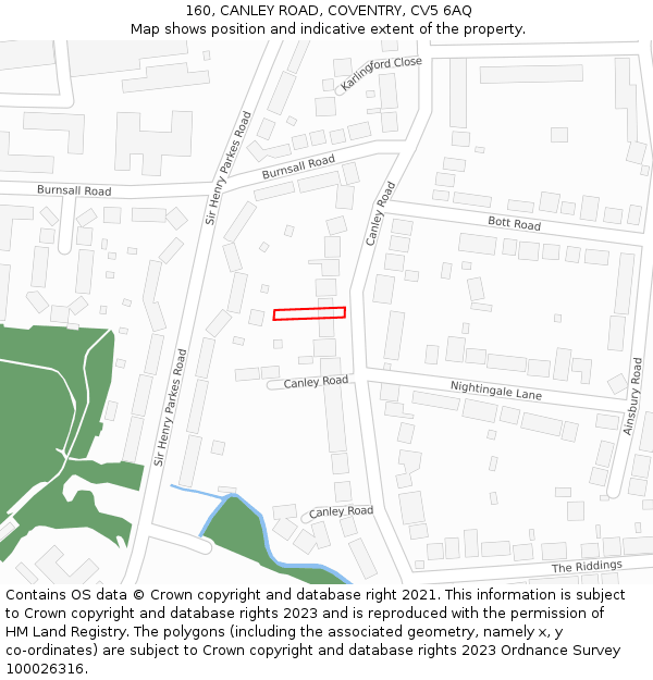 160, CANLEY ROAD, COVENTRY, CV5 6AQ: Location map and indicative extent of plot