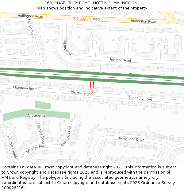 160, CHARLBURY ROAD, NOTTINGHAM, NG8 1NH: Location map and indicative extent of plot