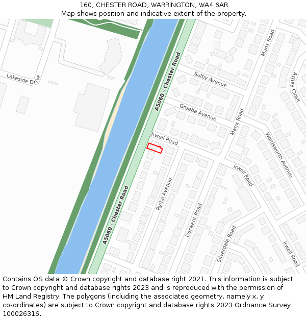 160, CHESTER ROAD, WARRINGTON, WA4 6AR: Location map and indicative extent of plot