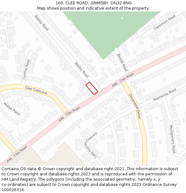 160, CLEE ROAD, GRIMSBY, DN32 8NG: Location map and indicative extent of plot