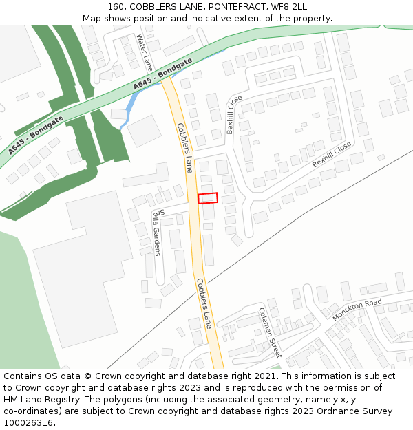 160, COBBLERS LANE, PONTEFRACT, WF8 2LL: Location map and indicative extent of plot