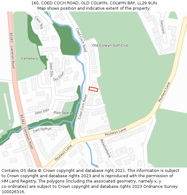 160, COED COCH ROAD, OLD COLWYN, COLWYN BAY, LL29 9UN: Location map and indicative extent of plot