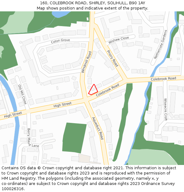 160, COLEBROOK ROAD, SHIRLEY, SOLIHULL, B90 1AY: Location map and indicative extent of plot