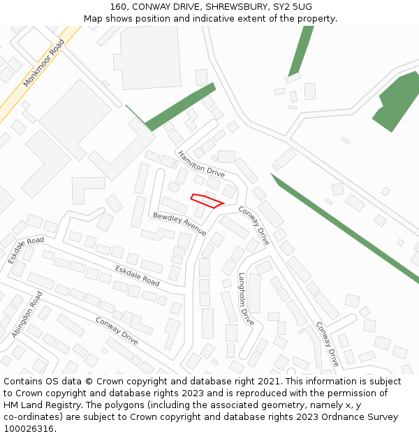 160, CONWAY DRIVE, SHREWSBURY, SY2 5UG: Location map and indicative extent of plot