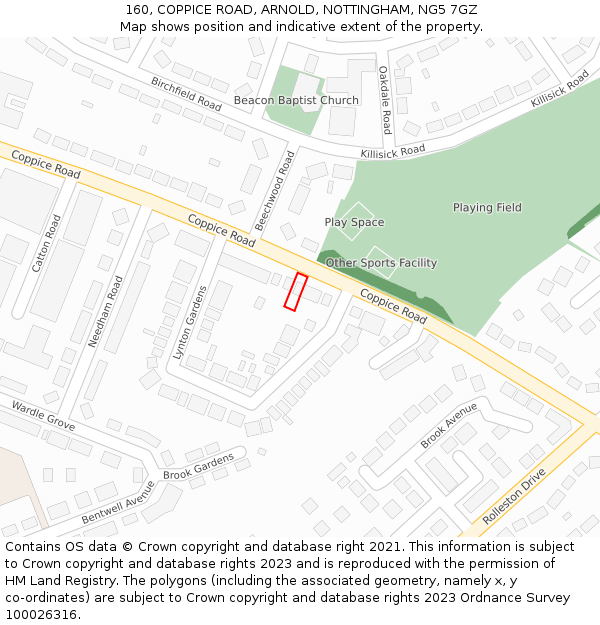 160, COPPICE ROAD, ARNOLD, NOTTINGHAM, NG5 7GZ: Location map and indicative extent of plot