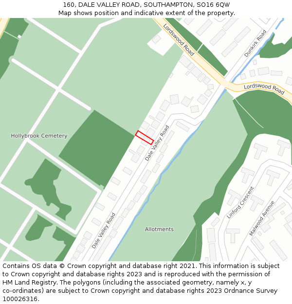 160, DALE VALLEY ROAD, SOUTHAMPTON, SO16 6QW: Location map and indicative extent of plot