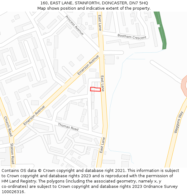160, EAST LANE, STAINFORTH, DONCASTER, DN7 5HQ: Location map and indicative extent of plot