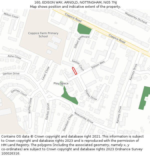 160, EDISON WAY, ARNOLD, NOTTINGHAM, NG5 7NJ: Location map and indicative extent of plot