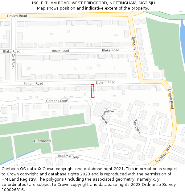 160, ELTHAM ROAD, WEST BRIDGFORD, NOTTINGHAM, NG2 5JU: Location map and indicative extent of plot