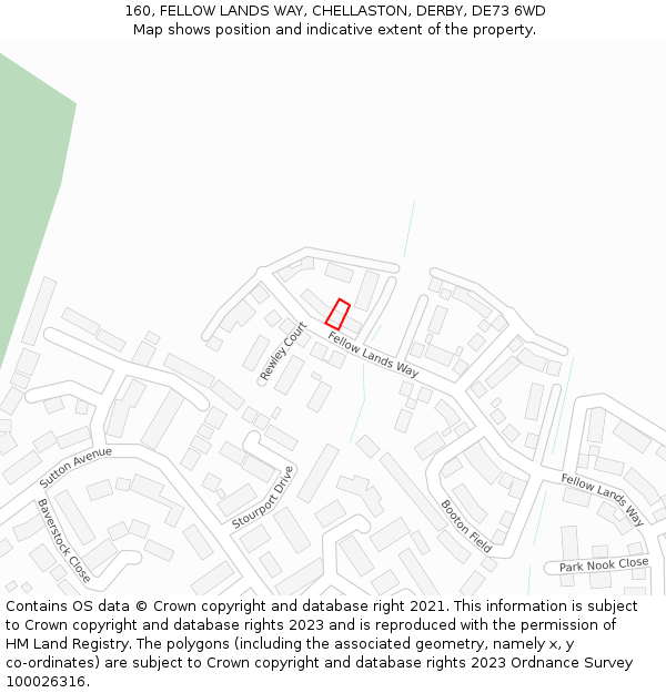 160, FELLOW LANDS WAY, CHELLASTON, DERBY, DE73 6WD: Location map and indicative extent of plot