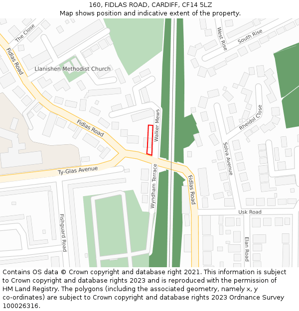 160, FIDLAS ROAD, CARDIFF, CF14 5LZ: Location map and indicative extent of plot