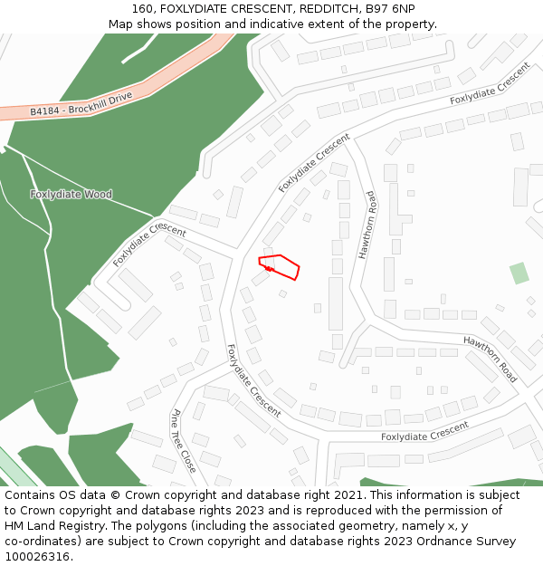 160, FOXLYDIATE CRESCENT, REDDITCH, B97 6NP: Location map and indicative extent of plot