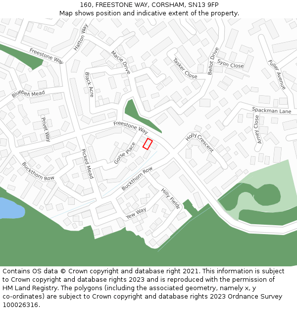 160, FREESTONE WAY, CORSHAM, SN13 9FP: Location map and indicative extent of plot