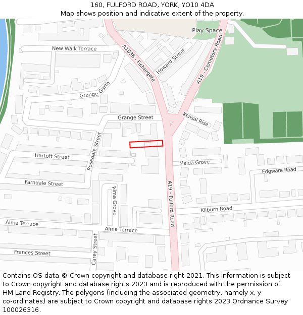 160, FULFORD ROAD, YORK, YO10 4DA: Location map and indicative extent of plot