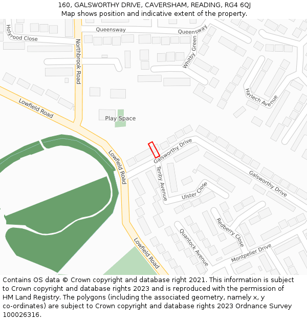 160, GALSWORTHY DRIVE, CAVERSHAM, READING, RG4 6QJ: Location map and indicative extent of plot