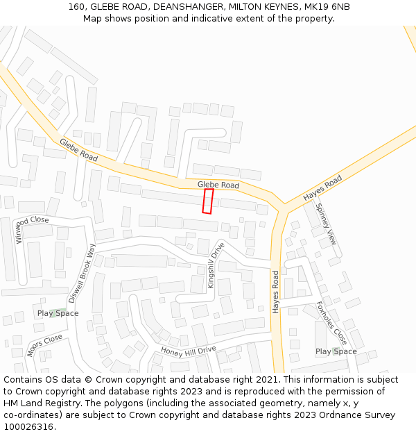 160, GLEBE ROAD, DEANSHANGER, MILTON KEYNES, MK19 6NB: Location map and indicative extent of plot