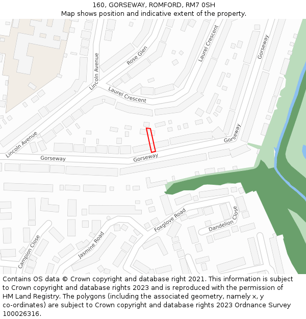 160, GORSEWAY, ROMFORD, RM7 0SH: Location map and indicative extent of plot