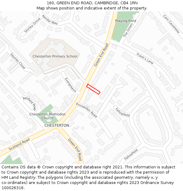 160, GREEN END ROAD, CAMBRIDGE, CB4 1RN: Location map and indicative extent of plot