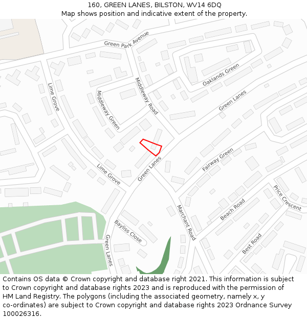 160, GREEN LANES, BILSTON, WV14 6DQ: Location map and indicative extent of plot