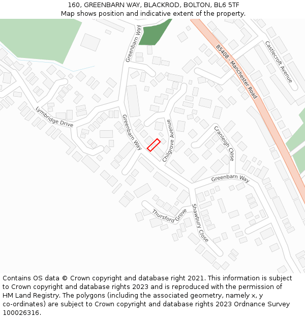 160, GREENBARN WAY, BLACKROD, BOLTON, BL6 5TF: Location map and indicative extent of plot