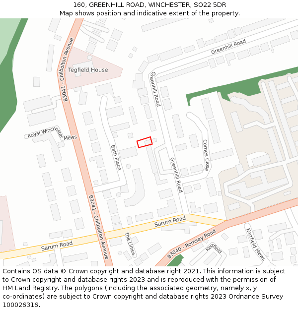 160, GREENHILL ROAD, WINCHESTER, SO22 5DR: Location map and indicative extent of plot