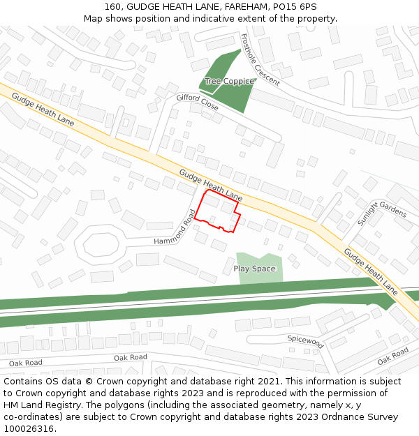 160, GUDGE HEATH LANE, FAREHAM, PO15 6PS: Location map and indicative extent of plot