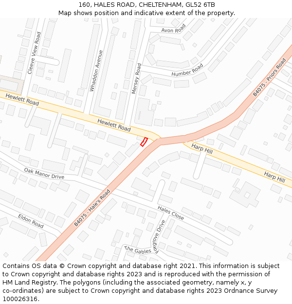 160, HALES ROAD, CHELTENHAM, GL52 6TB: Location map and indicative extent of plot