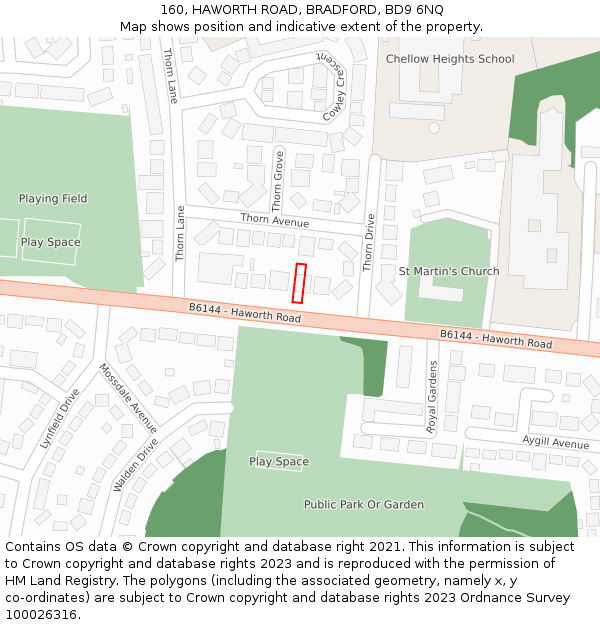 160, HAWORTH ROAD, BRADFORD, BD9 6NQ: Location map and indicative extent of plot