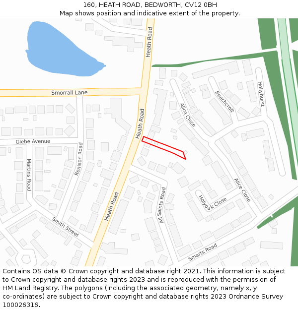 160, HEATH ROAD, BEDWORTH, CV12 0BH: Location map and indicative extent of plot