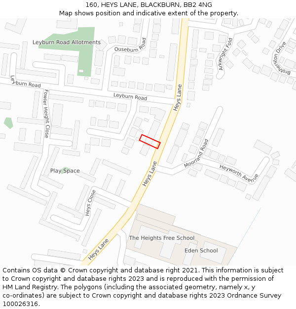 160, HEYS LANE, BLACKBURN, BB2 4NG: Location map and indicative extent of plot