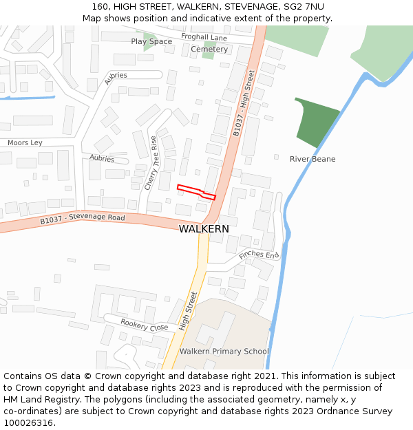 160, HIGH STREET, WALKERN, STEVENAGE, SG2 7NU: Location map and indicative extent of plot