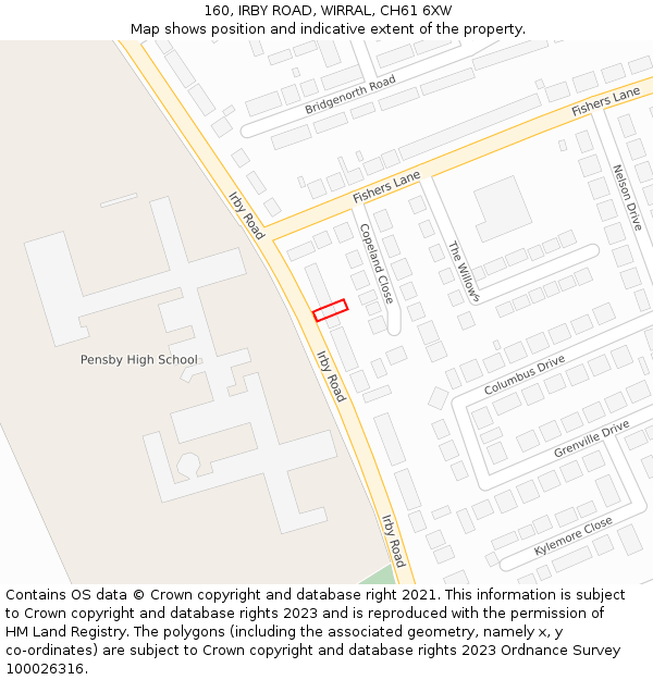 160, IRBY ROAD, WIRRAL, CH61 6XW: Location map and indicative extent of plot