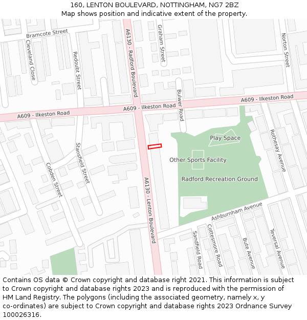 160, LENTON BOULEVARD, NOTTINGHAM, NG7 2BZ: Location map and indicative extent of plot