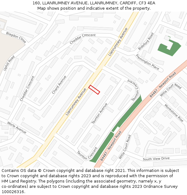 160, LLANRUMNEY AVENUE, LLANRUMNEY, CARDIFF, CF3 4EA: Location map and indicative extent of plot