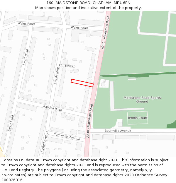 160, MAIDSTONE ROAD, CHATHAM, ME4 6EN: Location map and indicative extent of plot