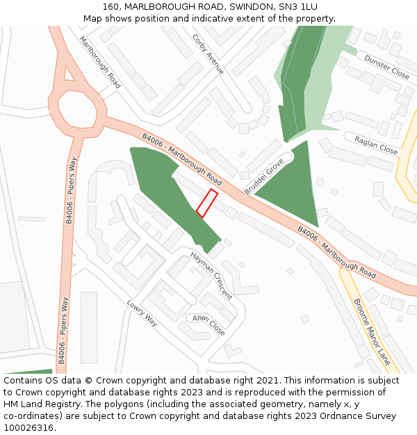 160, MARLBOROUGH ROAD, SWINDON, SN3 1LU: Location map and indicative extent of plot