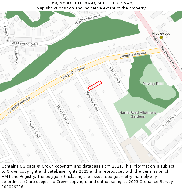 160, MARLCLIFFE ROAD, SHEFFIELD, S6 4AJ: Location map and indicative extent of plot