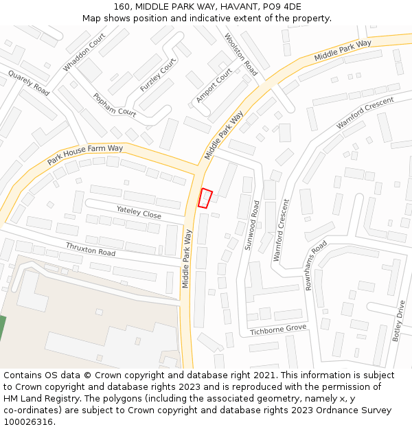 160, MIDDLE PARK WAY, HAVANT, PO9 4DE: Location map and indicative extent of plot