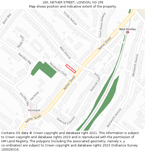 160, NETHER STREET, LONDON, N3 1PE: Location map and indicative extent of plot