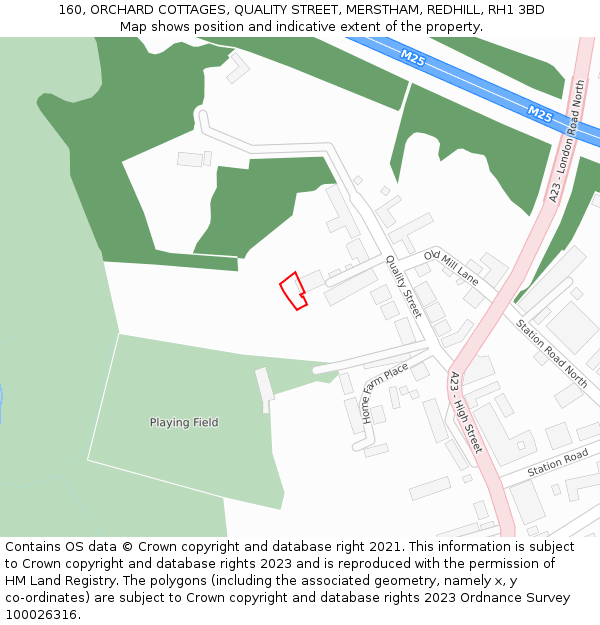 160, ORCHARD COTTAGES, QUALITY STREET, MERSTHAM, REDHILL, RH1 3BD: Location map and indicative extent of plot