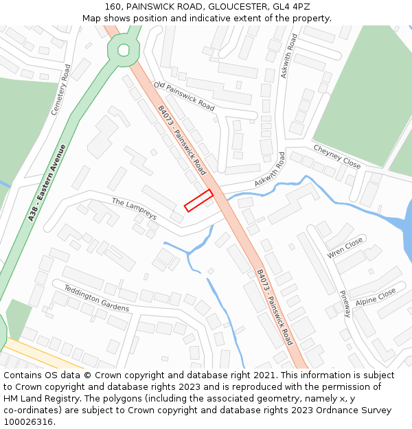 160, PAINSWICK ROAD, GLOUCESTER, GL4 4PZ: Location map and indicative extent of plot