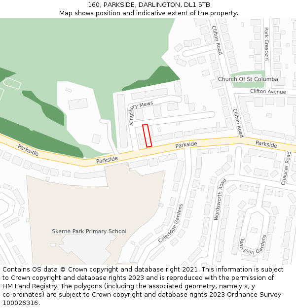 160, PARKSIDE, DARLINGTON, DL1 5TB: Location map and indicative extent of plot