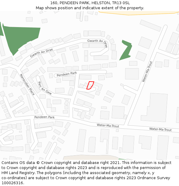 160, PENDEEN PARK, HELSTON, TR13 0SL: Location map and indicative extent of plot