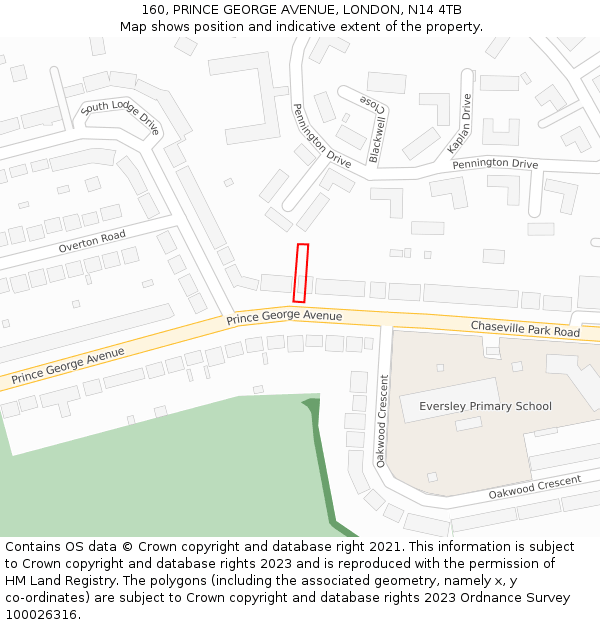 160, PRINCE GEORGE AVENUE, LONDON, N14 4TB: Location map and indicative extent of plot