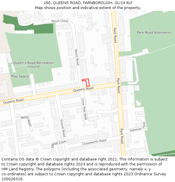 160, QUEENS ROAD, FARNBOROUGH, GU14 6LF: Location map and indicative extent of plot