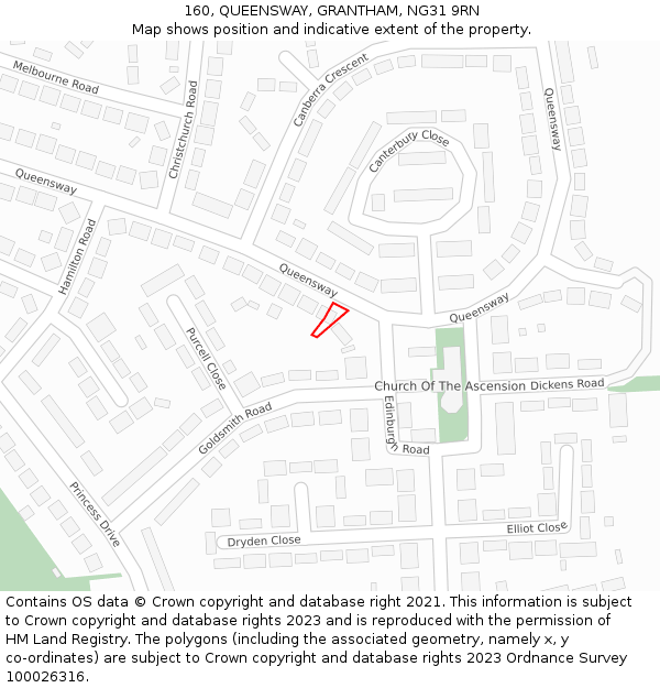 160, QUEENSWAY, GRANTHAM, NG31 9RN: Location map and indicative extent of plot