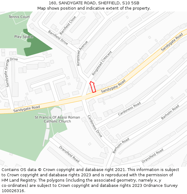 160, SANDYGATE ROAD, SHEFFIELD, S10 5SB: Location map and indicative extent of plot