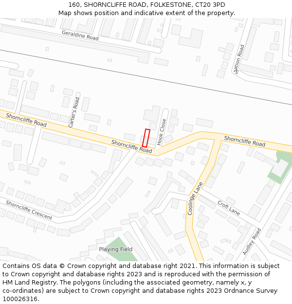 160, SHORNCLIFFE ROAD, FOLKESTONE, CT20 3PD: Location map and indicative extent of plot